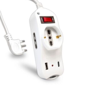 V-TAC Multipresa con Cavo 1,5m 2 Prese Laterali 10/16A 2P+T Bipasso 1 Frontale 10/16A 2P+T Schuko 2 USB (1A + 1C) Indicatore LED con Interruttore Spina 16A 2P+T Colore Bianco