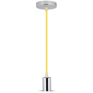 V-TAC Lampadario LED a Cilindro in Metallo con Portalampada E27 (Max 60W) Colore Cromato e Cavo Giallo