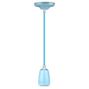 V-TAC Portalampada in Porcellana E27 (Max 60W) Colore Blu e Cavo in Corda