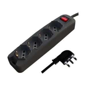 V-TAC Multipresa con 4 Prese 10/16A 2P+T Bipasso/Schuko 45° e Interruttore Generale Luminoso e Cavo 1,5m Spina 16A 2P+T Colore Nero