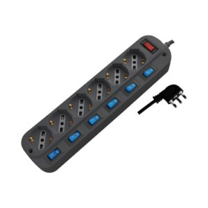 V-TAC Multipresa con 6 Prese 10/16A 2P+T Bipasso/Schuko 45° e 6 Interruttori Indipendenti e Protezione Sovraccarico 3500W e Cavo 1,5m Spina 16A 2P+T Colore Nero