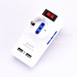 V-TAC Adattatore Multipresa con 2 Prese Laterali 10/16A Bipasso e 1 Frontale 10/16A Bipasso + Schuko con Interruttore Luminoso e 2 Porte di Ricarica USB-A 2.1A Spina 16A 2P+T Colore Bianco