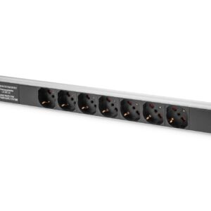 Digitus Presa Multipla Con Profilo In Alluminio E Protezione Contro La Sovratensione, Filtro Di Rete Integrato, Presa Italiana 7X, Cavo Di Alimentazione Di 2 M, Spina Italiana