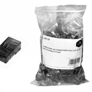 Confezione 100 Connettori 8 Poli Cat 5E Utp Non Schermato Rj45 Nero Per Cavo Flessibile