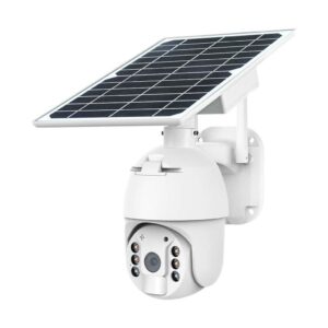 V-TAC Camera di Videosorveglianza con Pannello Solare HD Orientabile PTZ WiFi Visione Notturna e Sensore di Movimento con Microfono e Altoparlante Integrati Colore Bianco