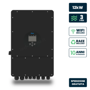 Inverter Fotovoltaico Deye Trifase Ibrido On-Grid/Off-Grid 12Kw, Doppio Mppt, Cei 0-21, Schermo Lcd Touch, Wifi E Ta Inclusi, Garanzia 10 Anni Nero Ip65