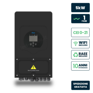 Inverter Fotovoltaico Deye Monofase Ibrido On-Grid/Off-Grid 5Kw, Doppio Mppt, Cei 0-21, Schermo Lcd Touch, Wifi E Ta Inclusi, Garanzia 10 Anni Nero Ip65