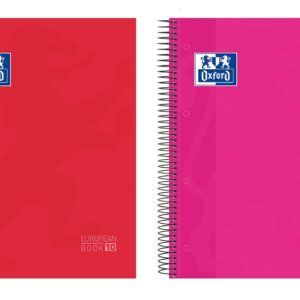 Oxford Europeanbook 10 Quaderno a Spirale Formato A4+ Griglia 5x5mm - 150 Fogli - Copertina Extra Rigida Finitura Lucida - 10 Bande Colorate - Colori Assortiti