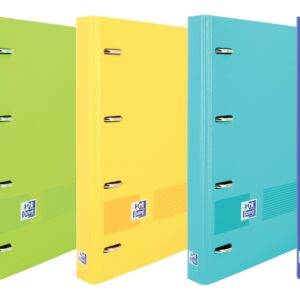 Oxford Europeanbinder Live & Go Raccoglitore a 4 Anelli Formato A4+ con Ricarica a Griglia 5x5mm e 4 Fori - Copertina in Plastica Resistente - Chiusura ad Elastico - Colori Assortiti