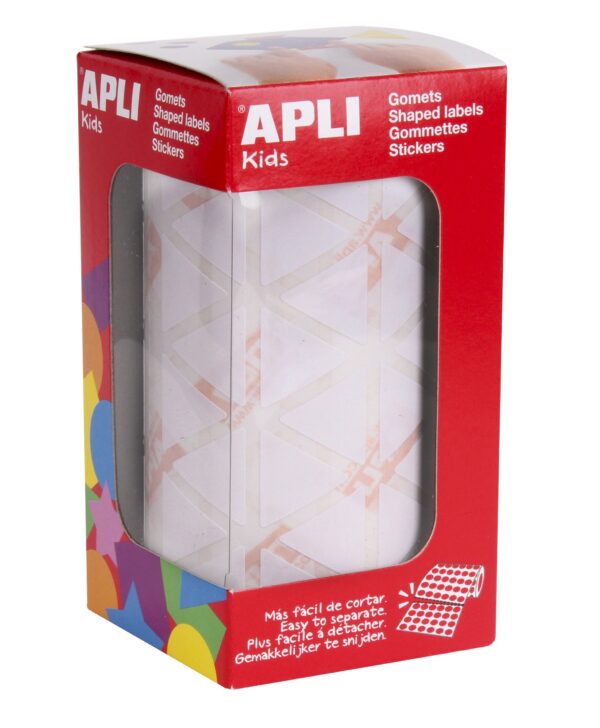 Apli Gomets triangolari bianchi - 20x20x20mm - Adesivo permanente - 2832 Gomets per rotolo - Standard EN-71 e FSC - Adesivo a base acqua - Senza solventi - ECF - 100% riciclabile