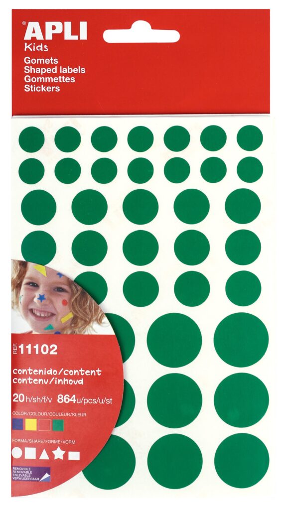 Adesivo rimovibile Apli Gomets - 864 Gomets per confezione - Diversi colori, forme e dimensioni - Sviluppo delle competenze - Standard EN-71 e FSC
