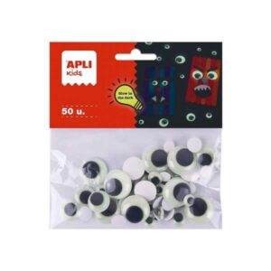 Apli Kids Confezione da 50 occhietti adesivi rotondi - che si illuminano al buio - Misure 8 mm, 10 mm, 15 mm, 20 mm