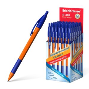 Penna automatica Erichkrause R-301 Orange Matic&Grip 07 - Corpo esagonale opaco - Impugnatura in gomma - Punta 07 mm - Inchiostro ad asciugatura rapida - Colore azzurro