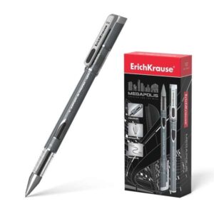 Penna gel Megapolis Erichkrause - Punta da 0,5 mm - Corpo rotondo opaco - Finestra di controllo dell'inchiostro - Colore nero