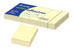 Confezione da 3 blocchi da 100 foglietti riposizionabili Dohe - Dimensioni 37,5x50 mm - Carta da 75 gr - Ideale per ufficio e scuola - Colore giallo chiaro