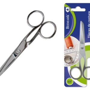 Forbici da cucito in acciaio inossidabile Bismark 14 cm - Fissaggio a vite - Pressione costante tra le lame - Presentazione in blister - Colore argento