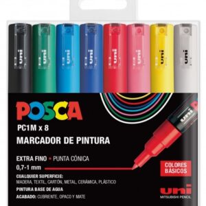 Posca PC1M Confezione da 8 pennarelli a vernice - Punta conica da 0,7 mm - Inchiostro a base d'acqua - Non permanente - Resistente alla luce - Inodore - Ideale per segnaletica e decorazione - Colori assortiti