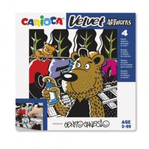Carioca Velvet Artworks Confezione da 4 Illustrazioni Velvet da Colorare - Texture Morbida - Sviluppa Destrezza e Creatività - In Collaborazione con Cento Canesio
