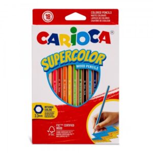 Carioca Supercolor Confezione da 18 matite colorate - Corpo in legno esagonale - Colori intensi e alta opacità - Mina da 3,3 mm - Colori assortiti