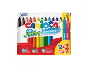 Carioca Jumbo Pack da 12 pennarelli + 2 omaggio - Punta da 6 mm - Super lavabili - Colori assortiti