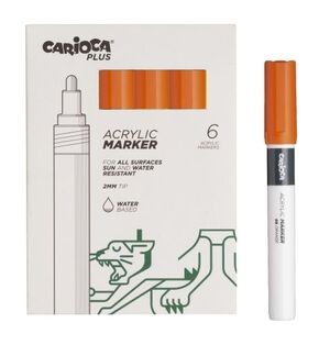 Carioca Plus Confezione da 6 pennarelli acrilici - Punta da 2 mm - Colore arancione