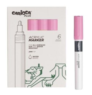 Carioca Plus Confezione da 6 pennarelli acrilici - Punta da 2 mm - Colore rosa