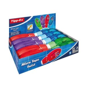 Tipp-Ex Micro Tape Twist Display con 10 nastri correttori 5 mm x 8 m - Testina rotante - Scrittura istantanea - Colori assortiti
