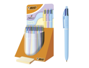Espositore Bic 4 Colours Pastel con 30 penne a sfera a scatto - Punta media da 1,0 mm - Inchiostro a base di olio - Corpo pastello - 4 colori