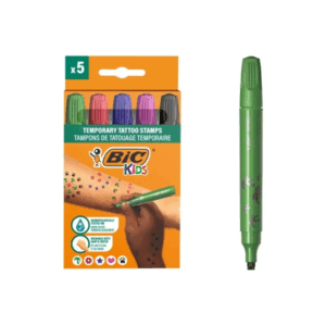 Bic Kids Confezione da 5 pennarelli per tatuaggi temporanei - Inchiostro dermatologicamente testato e senza profumo - Colori assortiti