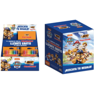 Espositore Bic Kids Plastidecor Paw Patrol con 24 confezioni da 12 matite a cera + 24 libri da colorare Paw Patrol in omaggio - Facili da temperare - Non sbavano - Colori assortiti