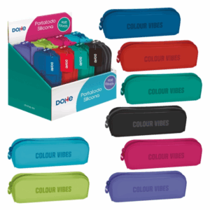 Dohe Colour Vibes - Espositore con 8 semplici astucci in silicone - Chiusura con cerniera e tiretto in gomma - Colori assortiti