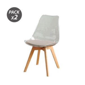 Muvip Confezione da 2 sedie di design D1000 - Gambe in legno massello - Cuscino imbottito sulla base - Bianco/Marrone