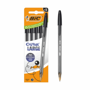 Bic Cristal Confezione Grande da 5 Penne a Sfera - Punta Rotonda da 1,6 mm - Tratto da 0,6 mm - Inchiostro a Base di Olio - Nero