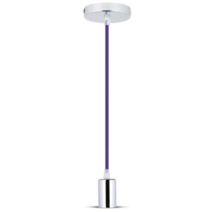 V-TAC Lampadario LED a Cilindro in Metallo con Portalampada E27 (Max 60W) Colore Cromato e Cavo Viola
