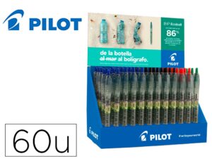 Pilot espositore 60 penne a sfera retrattili B2P Ecoball BeGreen + 10 gel B2P BeGreen - 86,64% plastica riciclata - ricaricabile - colori assortiti