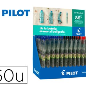 Pilot espositore 60 penne a sfera retrattili B2P Ecoball BeGreen + 10 gel B2P BeGreen - 86,64% plastica riciclata - ricaricabile - colori assortiti