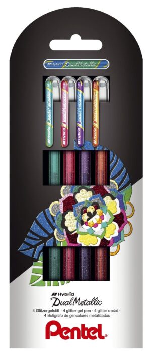 Pentel Dual Metallic Penna stick a sfera Verde, Arancione, Rosa, Viola 4 pz