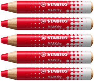 Stabilo MARKdry Pennarello per lavagna - Mina XXL da 10 mm - Legno certificato 100% CFRP - Colore rosso