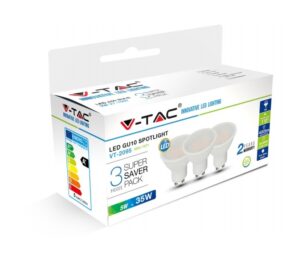 V-TAC VT-2095 Confezione 3 faretti LED GU10 5W - Bianco freddo 6400K - SKU 7271