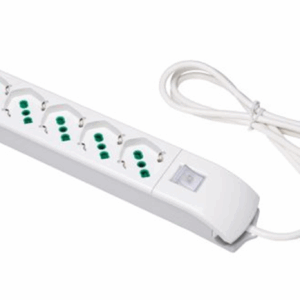 Multipresa Con Interruttore Cavo Nt 1,5 Spina Italiana 16A 90° Con 6 Prese Bipasso Ita/Schuko Colore Bianco