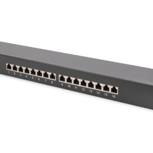 Pannello Patch 19" Schermato 16 Porte 8 Poli Rj45 Per Reti Categoria 6 - 1 Unita' Nero