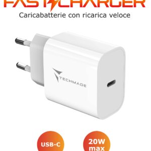 Carica Batteria Rapido 1P Usb-C 20W Bianco Techmade
