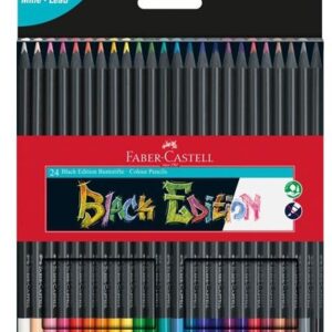Faber-Castell Black Edition Confezione da 24 matite colorate - Mina super morbida - Legno nero - Ideale per disegnare su carta chiara, scura e colorata - Colori assortiti