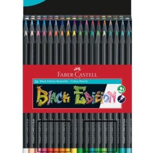 Faber-Castell Black Edition Confezione da 36 Matite Colorate - Mina Super Morbida - Legno Nero - Ideale per Disegnare su Carta Chiara, Scura e Colorata - Colori Assortiti