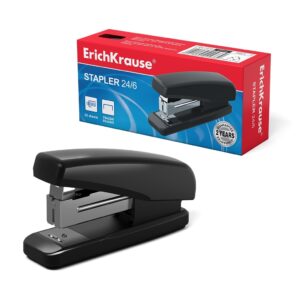 Mini cucitrice Erichkrause ?24/6 Classica - Fino a 25 fogli - Plastica resistente agli urti - Meccanismo in acciaio - Capacità 70 graffette ?24/6 O 85 graffette ?26/6 - Profondità di inserimento 55 mm - 2 anni di garanzia - Colore nero