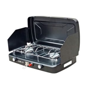 Muvip Fornello A Gas 2 Fuochi + Paravento - Protezioni Vento - Base Antiscivolo - Colore Nero