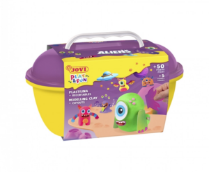 Jovi Play & Fun Aliens Box con 24 barrette di pasta modellabile da 15 g + modellatori + sagome - Senza glutine - A base vegetale - Non essiccante - Colori assortiti