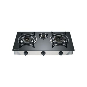 Muvip Cucina a Gas Acciaio Inox 3 Fuochi - Vetro Temperato - Accensione Piezoelettrica - Bruciatore in Ghisa Estraibile